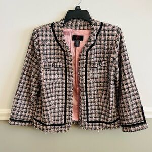 Women’s True Meaning Vintage Pink Black Tweed Open Front Chanel Style Blazer XL